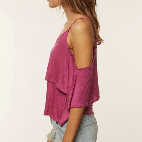 O’Neill Jupiter Open Back Cold Shoulder Top Women’s Large Fuchsia - Picture 5 of 7